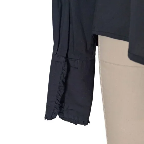 Tahari Black Button Front Shirt French Cuffs Pick Stitch Tailored Stretch SZ M - Picture 4 of 13